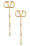 Valentino Mini Vlogo Crystal Drop Earrings In Oro Crystal Silver Shade