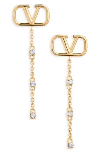 Valentino Garavani Mini Vlogo Crystal Drop Earrings In Gold