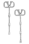 Valentino Garavani Mini Vlogo Crystal Drop Earrings In Palladium/crystal Silver