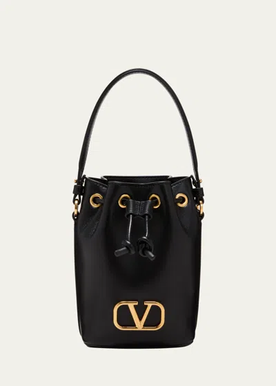 Valentino Garavani Mini Vlogo Drawstring Leather Bucket Bag In 0no Nero