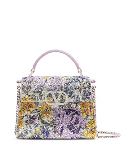 Valentino Garavani Mini Vlogo Floral Crystal Top Handle Bag In Multi