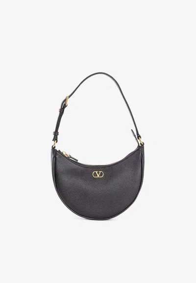 Valentino Garavani Mini Vlogo Grained Leather Hobo Bag In Black