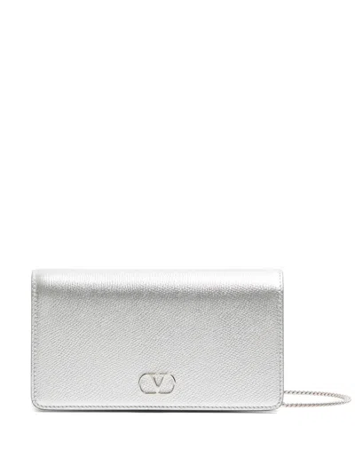 Valentino Garavani Mini Vlogo Grained Shoulder Bag In Silver