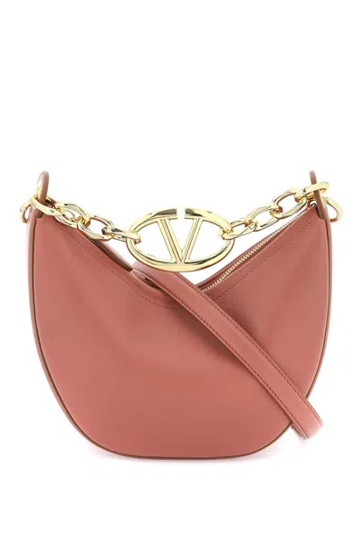Valentino Garavani Mini Vlogo Moon Bag In Nappa Leather With Chain In Neutro,pink