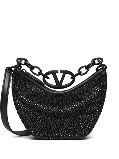Valentino Garavani Mini Vlogo Moon Hobo Bag In In Black
