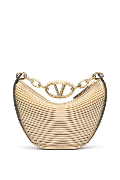 Valentino Garavani Mini Vlogo Moon Hobo Bag In Gold