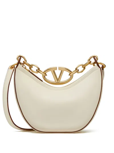 Valentino Garavani Ivory Leather Mini Hobo Vlogo Moon Handbag In Neutral