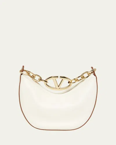 Valentino Mini Vlogo Moon Leather Hobo Bag In Ivory