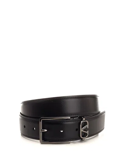 Valentino Garavani 35mm V Logo Signature Leather Belt In Black