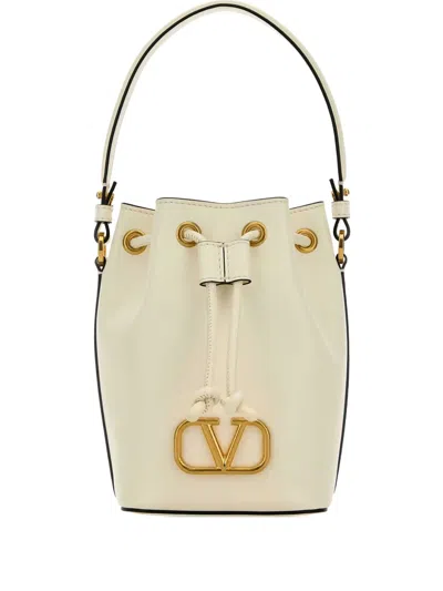 Valentino Garavani Mini Vlogo Signature Drawstring Bucket Bag In Neutral