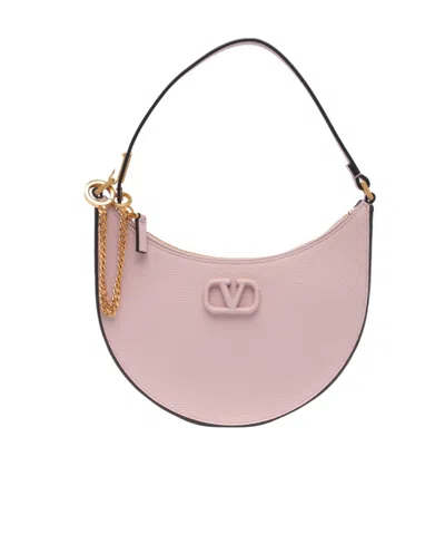 Valentino Garavani Mini V Logo Signature Leather Hobo Bag In Water Lilac
