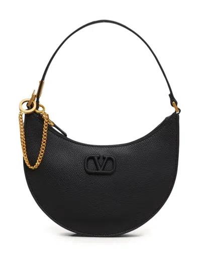 Valentino Garavani Valentino Half-moon Leather Shoulder Bag With Chain Strap In Black