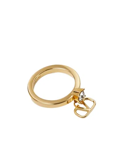 Valentino Garavani Mini Vlogo Signature Metal Ring With Swarovski Crystals In Red