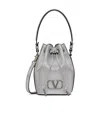 Valentino Mini Vlogo Signature Metallic Bucket Bag In Gray
