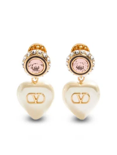 Valentino Garavani Mini Vlogo Signature Pearl Earrings In Brown