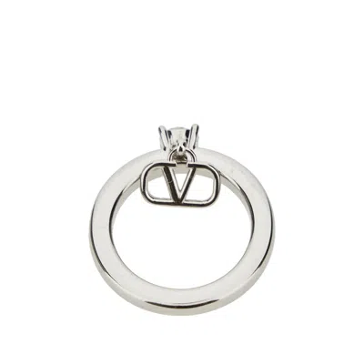 Valentino Garavani 'mini Vlogo Signature' Ring With Crystal In Silver