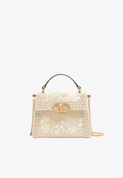 Valentino Garavani Mini Vsling Embroidered Top Handle Bag In Neutral