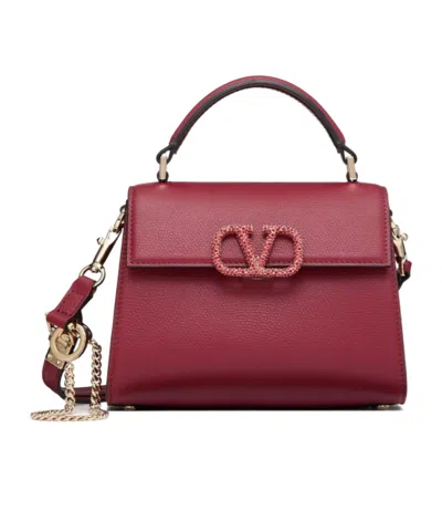 Valentino Garavani Mini Vsling Leather Tote Bag In Deep Red