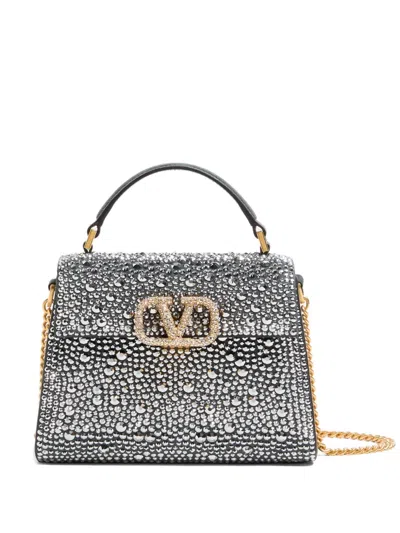 Valentino Garavani Mini Vsling Handbag With Rhinestones And Jewel Logo Woman Crys In Silver