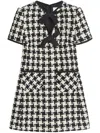 Valentino Embroidered Damier Light Tweed Short Dress In Black