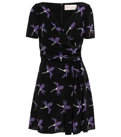 Valentino Garavani Floral-print Pleated Dress In Black