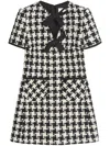 Valentino Embroidered Damier Light Tweed Short Dress In Neutrals