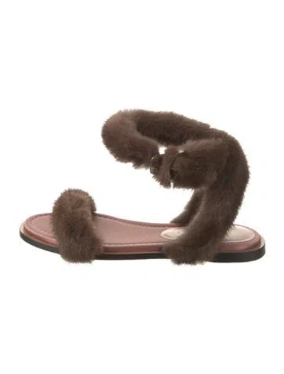 Pre-owned Valentino Garavani Mink Fur Trim Slingback Flats In Brown