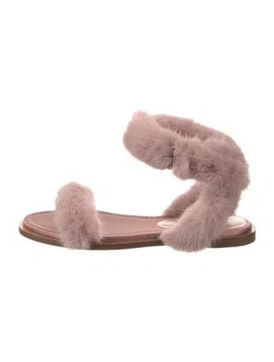 Pre-owned Valentino Garavani Mink Fur Trim Slingback Flats In Pink