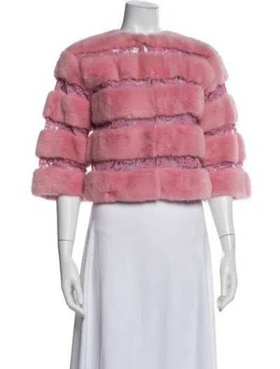 Pre-owned Valentino Mink Lace Pattern Faux Fur Jacket In Pink