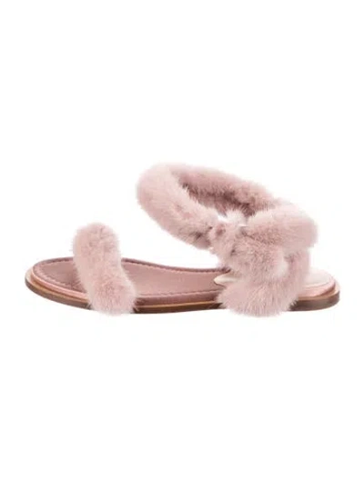 Pre-owned Valentino Garavani Mink Slides In Pink