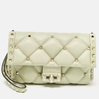 Pre-owned Valentino Garavani Mint Green Quilted Leather Candystud Wristlet Clutch