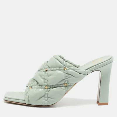 Pre-owned Valentino Garavani Mint Green Quilted Leather Rockstud Open Toe Mules Size 39