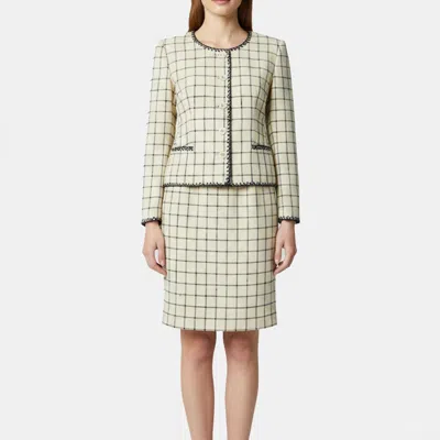 Pre-owned Valentino Miss V Beige Checked Silk Woven Blazer And Skirt Set M In Sand