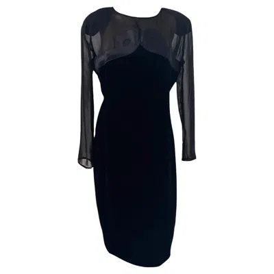 Pre-owned Valentino Miss V Black Velvet And Sheer Silk Cocktail Dress