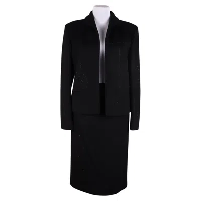 Pre-owned Valentino Miss V New Cashmere Angora Wool Suit, Vintage In Black
