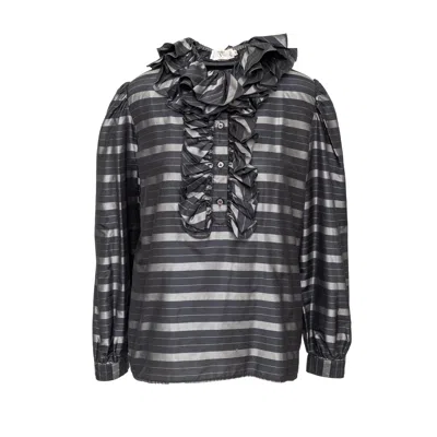 Pre-owned Valentino Miss V Ruffled Silk Top - '90s In Black