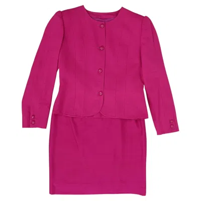 Pre-owned Valentino Miss V Silk Shantung Skirt Suit Pink 1980s Vintage
