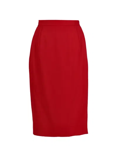 Pre-owned Valentino Miss V Straight Wool Midi Skirt In Red
