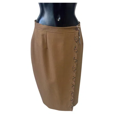 Pre-owned Valentino Miss V Valentino - Wool Skirt With Animal Detail. 1990s New In Brown