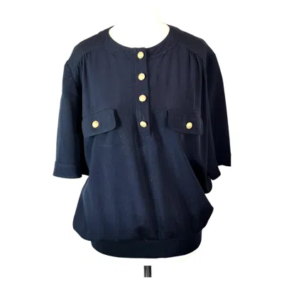 Pre-owned Valentino Miss V Vintage Valentino Navy Silk Pullover Blouse, Miss V In Blue