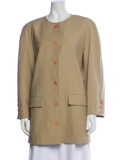 Pre-owned Valentino Miss V Wool Coat In Neutral
