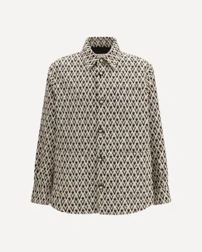 Valentino Toute La V Jacquard Cotton Blend Jacket Shirts Beige In Black