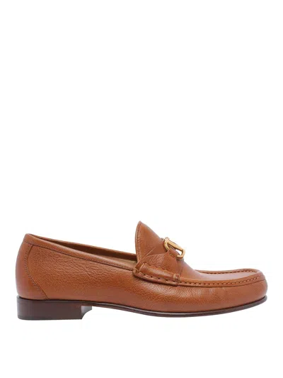 Valentino Garavani V-logo Embellished Full-grain Nubuck Loafers In Brown