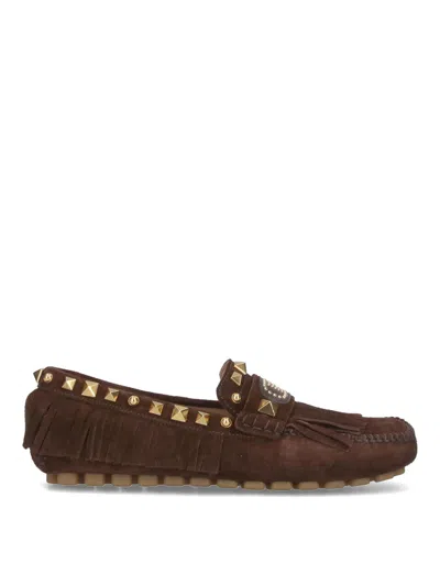 Valentino Garavani Moccasins With Studs In Brown