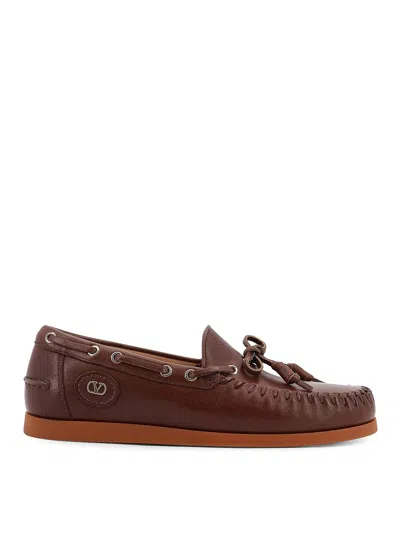 Valentino Garavani Brown Leather Palm Avenue Loafers