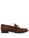 Valentino Vlogo Gate Embellished Suede Loafers In Brown
