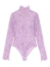 Valentino Purple Floral Lace Bodysuit In Purple