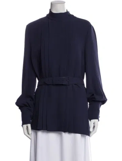 Pre-owned Valentino Mock Neck Long Sleeve Blouse In Blue