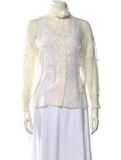 Pre-owned Valentino Mock Neck Long Sleeve Blouse In Neutral