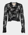 Valentino Mock-neck Sheer Lace Long-sleeve Top In Black